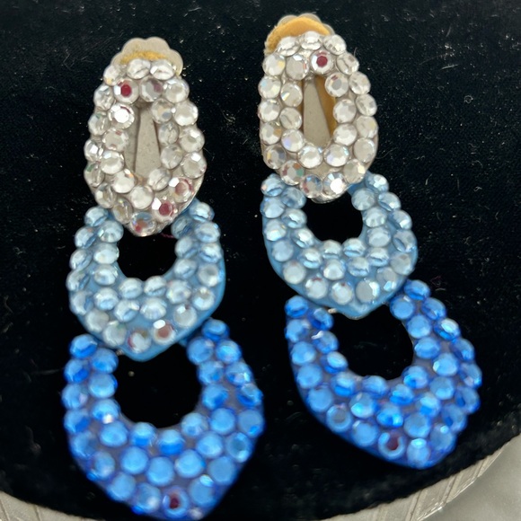 VINTAGE BELLINI 3 HALLOW DROP ROYAL BLUE, BLUE SKY, CLEAR SWAROFSKI CRYSTAL CLIP - Picture 8 of 11